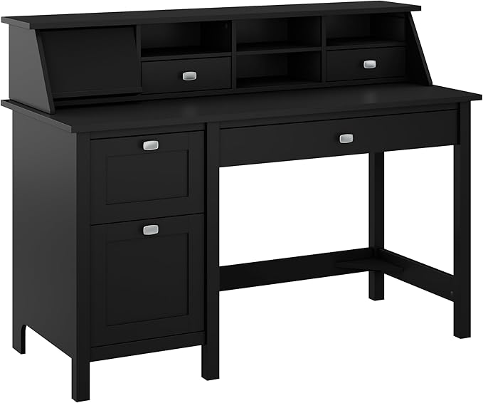 Bush Furniture Broadview 54W Computer Desk with Drawers and Desktop Organizer in Classic Black | Storage for Home Office Workspace - LeafyLoom
