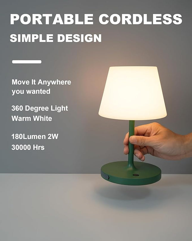 Outdoor Battery Operated Table Lamp Waterproof, 4000mAh Cordless Table Lamp Rechargeable, Touch Dimmable Desk Lamp, LED Night Light for Patio Camping Restaurant Home, H9.6in, Green - LeafyLoom