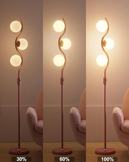 Lightdot 60IN Dimmable (Brightness Adjustable) Pink Floor Lamp, Mid Century Standing Lamps with 3 Globe Soft Warm White Eye Care 3000K Bulbs Included, Modern Tall Lamp for Bedroom Office - LeafyLoom