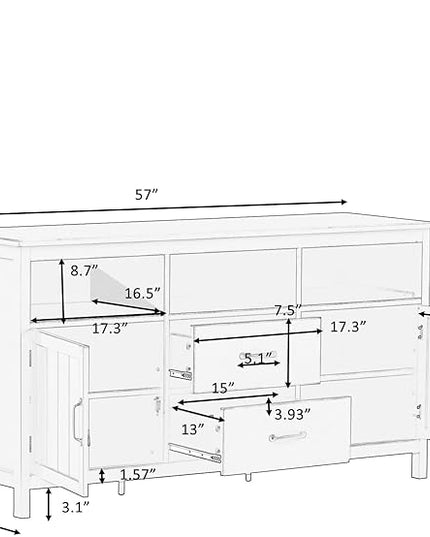 57 Inch TV Stand, Modern Television Stands with 2 Doors, 2 Drawers and Open Style Cabinet, Entertainment Center/Sideboard with Ample Storage Space for Living Room and bedroom, Navy - LeafyLoom