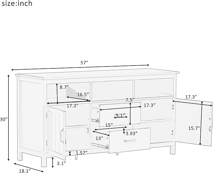 57 Inch TV Stand, Modern Television Stands with 2 Doors, 2 Drawers and Open Style Cabinet, Entertainment Center/Sideboard with Ample Storage Space for Living Room and bedroom, Navy - LeafyLoom