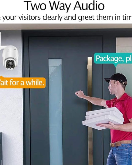 Outdoor PTZ WiFi IP Security Camera 1080P Home Surveillance Camera Pan/Tilt Two-Way Audio Motion Detection Color Night Vision Auto Tracking CamHiPro APP AT-200DW Alptop