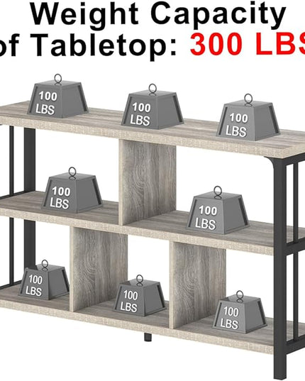 IBF Industrial Horizontal Bookshelf, Modern 5 Cube Storage Organizer Open Shelf, Low Wide Cubby Bookcase for Home Office Living, Wooden Metal Short Book Shelf Bedroom Storage, Light Grey Oak, 47 Inch - LeafyLoom