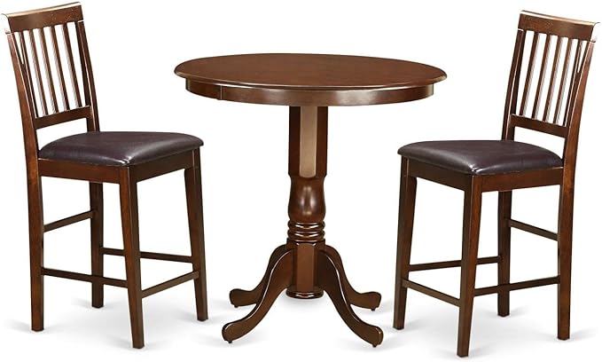 East West Furniture JAVN3-MAH-LC 3 Piece Counter Set for Small Spaces Contains a Round Dining Room Table with Pedestal and 2 Faux Leather Upholstered Chairs, 36x36 Inch, Mahogany - LeafyLoom