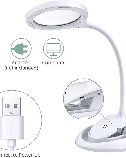 COLFULINE Magnifying Lamp 5X 10X, 2-in-1 Rechargeable Magnifying Glass with Light, LED Magnifying Light with Base & Clamp and Touch Button for Reading, Working, Crafts, 3 Adjustable Brightness - LeafyLoom