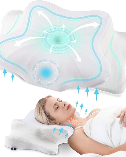 DONAMA Cervical Pillow for Neck and Shoulder,Contour Memory Foam Pillow,Ergonomic Neck Support Pillow for Side Back Stomach Sleepers with Pillowcase - LeafyLoom