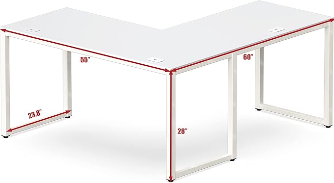 SHW Home Office 55-Inch Large L Shaped Corner Desk, 24" Deep, White - LeafyLoom