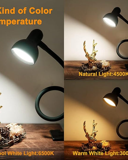 Clip on Light Reading Light for Bed 3 Color Modes 10 Dimmable Brightness Eye Care Clamp Desk Lamp Flexible Gooseneck Book Light for Reading in Bed Desk Light for Bed Headboard Computer - LeafyLoom