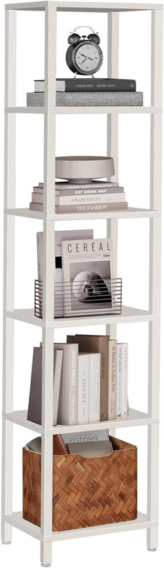 TUTOTAK Bookshelf, 6-Tier Tall Book Shelf, Narrow Bookcase for Small Space, DIY Stackable Bookshelf, for Living Room, Office, Study, Entryway, Industrial, White BS01BW006 - LeafyLoom