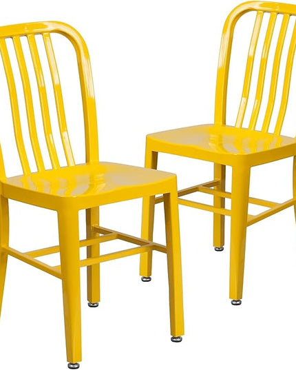 Flash Furniture Gael Commercial Grade 2 Pack Yellow Metal Indoor-Outdoor Chair - LeafyLoom
