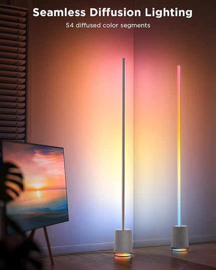 Govee Floor Lamp Pro, RGBIC LED Lamp with Bluetooth Speaker and White Noise, 2100 Lumens Standing Lamp, Works with Alexa, 16 Million Colors, Music Sync, Floor Lamp for Bedroom, Living Room, Gray - LeafyLoom