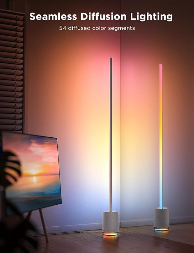 Govee Floor Lamp Pro, RGBIC LED Lamp with Bluetooth Speaker and White Noise, 2100 Lumens Standing Lamp, Works with Alexa, 16 Million Colors, Music Sync, Floor Lamp for Bedroom, Living Room, Gray - LeafyLoom