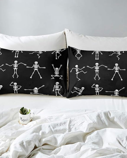 Erosebridal Sugar Skull Comforter Set Queen Size Skeleton Bones Bedding Set for Kids Boys Girls Teens Adult Halloween Horror Theme Down Comforter Gothic Spooky Duvet Sets with 2 Pillow Cases - LeafyLoom