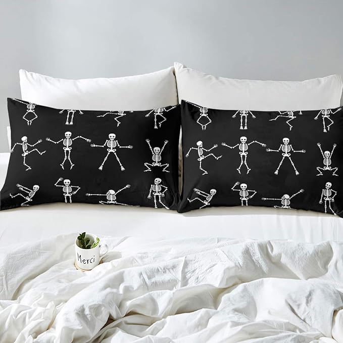 Erosebridal Sugar Skull Comforter Set Queen Size Skeleton Bones Bedding Set for Kids Boys Girls Teens Adult Halloween Horror Theme Down Comforter Gothic Spooky Duvet Sets with 2 Pillow Cases - LeafyLoom