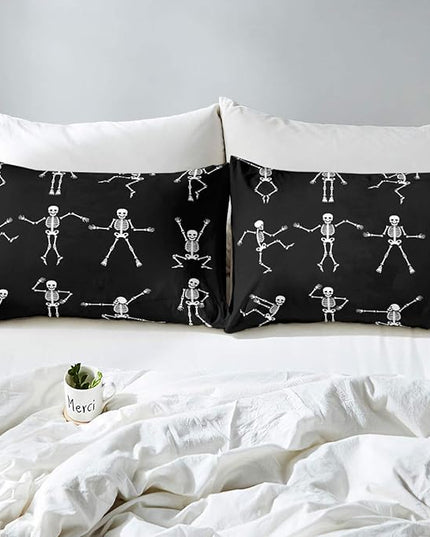 Erosebridal Sugar Skull Comforter Set Full Size Skeleton Bones Bedding Set for Kids Boys Girls Teens Adult Halloween Horror Theme Down Comforter Gothic Spooky Duvet Sets with 2 Pillow Cases - LeafyLoom