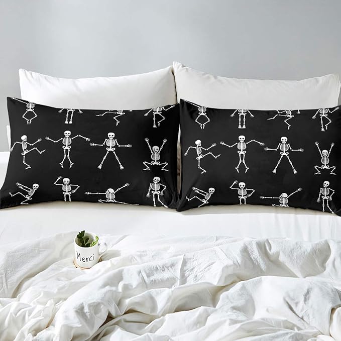 Erosebridal Sugar Skull Comforter Set Full Size Skeleton Bones Bedding Set for Kids Boys Girls Teens Adult Halloween Horror Theme Down Comforter Gothic Spooky Duvet Sets with 2 Pillow Cases - LeafyLoom