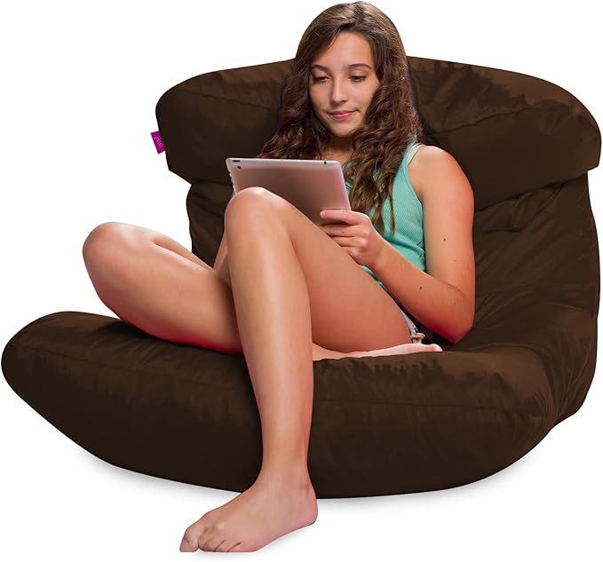 Posh Creations Structured Comfy Bean Bag Chair for Gaming, Reading, and Watching TV, Laguna Lounger, Microsuede - Chocolate - LeafyLoom