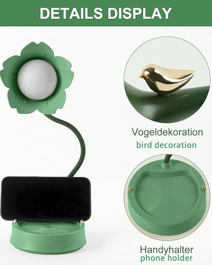 Himmel Flower Desk Lamp, Dimmable LED Kid Desk Lamp with 3 Colour Temperatures, Cordless Rechargeable Desk Lamp with Touch Sensor and Flexible Arm, USB Bedside Lamp for Reading, Learning - LeafyLoom