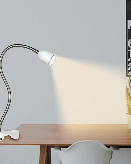 Desk lamp Eye-Caring Table Lamps, 360°Rotation Gooseneck Clip on Lamp Reading Light, Portable Reading Book Light, Clamp Light, Study Desk Lamps for Bedroom and Office Home Lighting (White-C01) - LeafyLoom