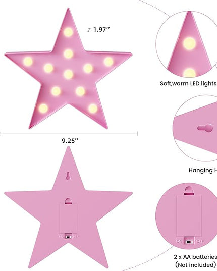 Pink Star Night Light for Kids, Battery Powered Birthday Party Decorations, Kids Room Decor for Bedrooms, Baby Night Light, Toddler Room Decor, Pink Room Decor, Pink Wall Decor for Bedroom - LeafyLoom