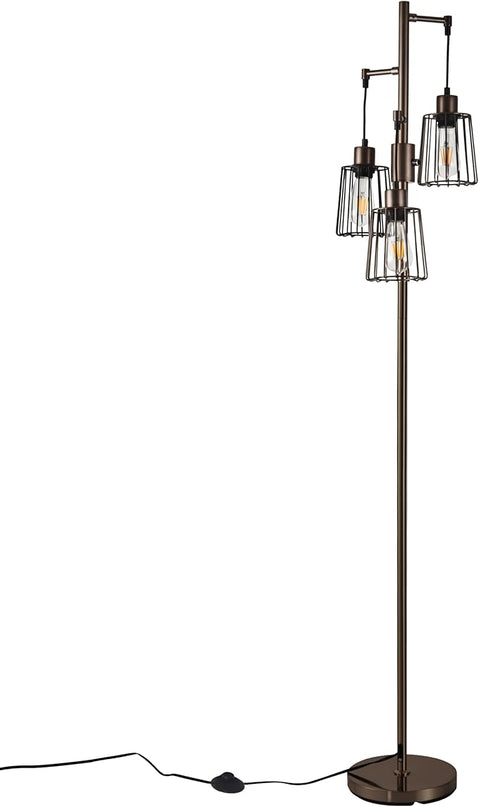Dimmable Floor Lamp, Tall Floor Lamps for Living Room Bright Lighting, Standing Tree Floor Lamp with 3 Elegant Teardrop Cage Head, Farmhouse Industrial Floor Lamp for Bedroom Office(Brown) - LeafyLoom