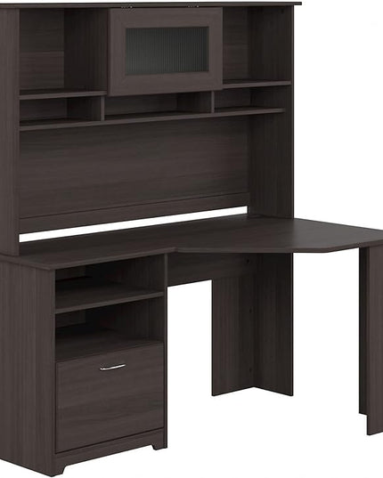 Bush Furniture Cabot 60W Corner Desk with Hutch in Heather Gray - LeafyLoom