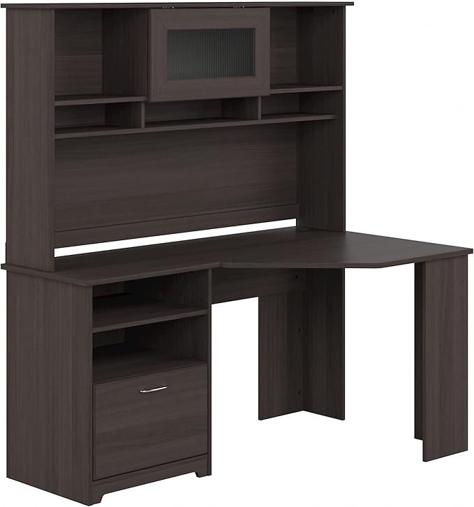 Bush Furniture Cabot 60W Corner Desk with Hutch in Heather Gray - LeafyLoom