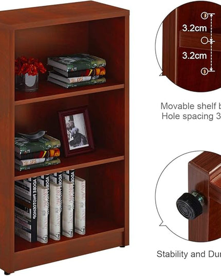 Sunon 3 Shelf Wood Bookcase Freestanding Display Shelf Adjustable Layers Bookshelf for Home Office Library Small Narrow Space (Cherry, 3-Layers) - LeafyLoom