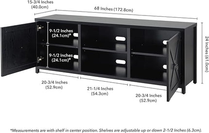 Henn&Hart Rectangular TV Stand for TV's up to 80" in Black Grain, TV Stands for the Living Room - LeafyLoom