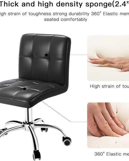 360° Office Desk Chair,PU Adjustable Rolling Task Chair with Backrest for Barber,Office,Home, Computer,360° Swivel,Armless (black) - LeafyLoom