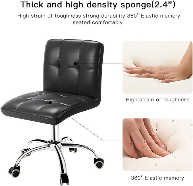 360° Office Desk Chair,PU Adjustable Rolling Task Chair with Backrest for Barber,Office,Home, Computer,360° Swivel,Armless (black) - LeafyLoom