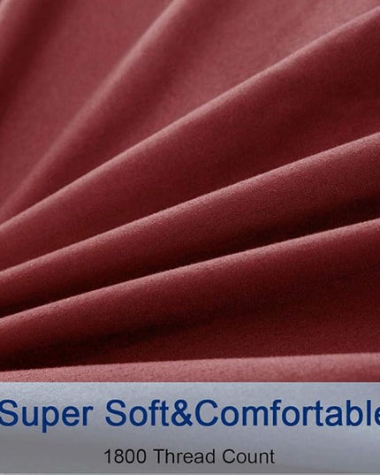 SONORO KATE Bed Sheet Set Super Soft Microfiber 1800 Thread Count Luxury Egyptian Sheets 18-Inch Deep Pocket，Wrinkle and Hypoallergenic-6 Piece (Burgundy, Twin XL-6 Piece) - LeafyLoom