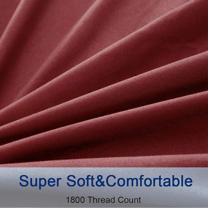 SONORO KATE Bed Sheet Set Super Soft Microfiber 1800 Thread Count Luxury Egyptian Sheets 18-Inch Deep Pocket，Wrinkle and Hypoallergenic-6 Piece (Burgundy, Twin XL-6 Piece) - LeafyLoom