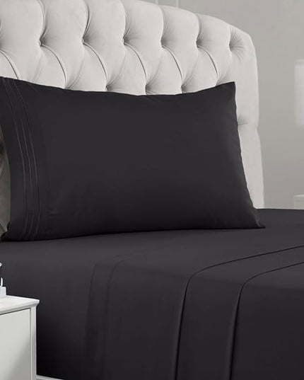 Mellanni Twin Sheets Set - 3 PC Iconic Collection Bedding Sheets & Pillowcases - Hotel Luxury, Extra Soft, Cooling Bed Sheets - Deep Pocket up to 16 inch (Twin, Black) - LeafyLoom