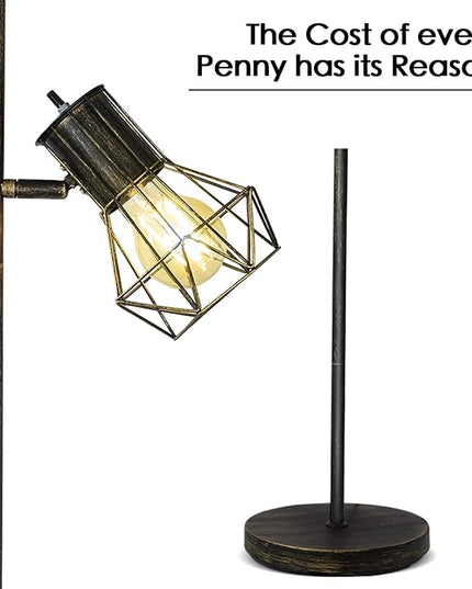 BoostArea Industrial Floor Lamp, Tree-Bronze Gold, 3 Diamond-Shaped Lamp Cages, 3pcs 6W LED Bulbs Included, Eco-Friendly, Reliable Quality, Easy Assembly, Match with Multiple Home Styles - LeafyLoom