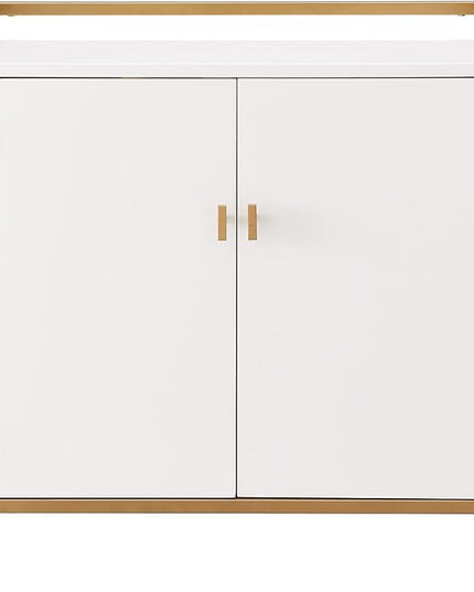 Leick Home 9200-WTGL Claudette Mixed Metal and Wood Foyer Hall Cabinet, White/gold - LeafyLoom