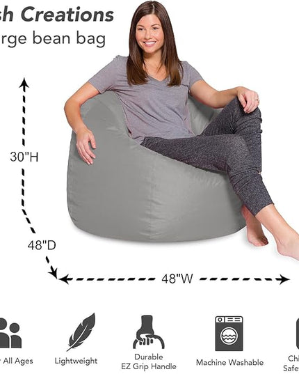 Posh Creations Bean Bag Chair for Kids, Teens, and Adults Includes Removable and Machine Washable Cover, Solid Gray, 48in - X-Large - LeafyLoom