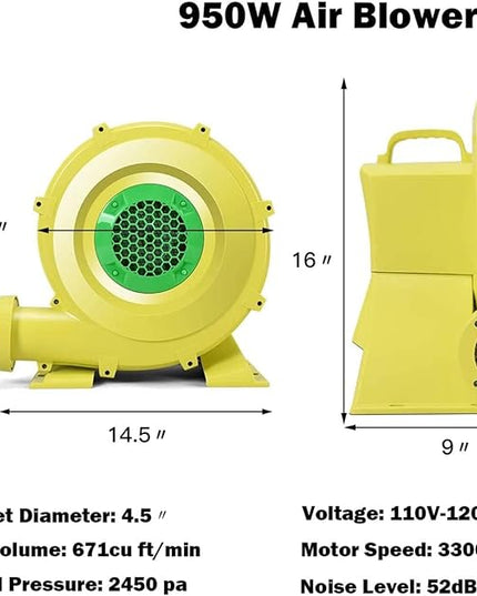 COSTWAY Bounce House Blower for Inflatable Bounce House Bouncy Castle,Yellow/Green - LeafyLoom