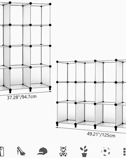 ANWBROAD Cube Storage Organizer 12-cube DIY Modular Closet Organizer Plastic Bookshelf Bookcase Storage Shelves Units Rubber Hammer for Bedroom Office Living Room ULCS012T - LeafyLoom