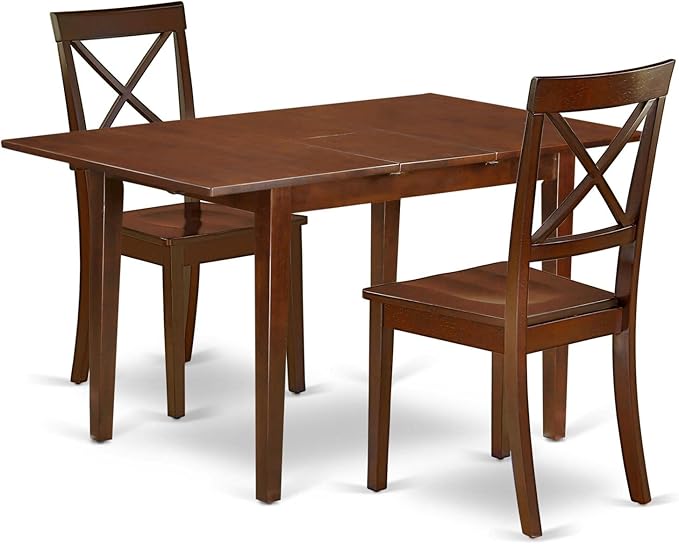 East West Furniture Picasso 3 Piece Kitchen Set Contains a Rectangle Table with Butterfly Leaf and 2 Dining Room Chairs, 32x60 Inch, Mahogany - LeafyLoom