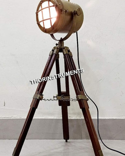 THOR INSTRUMENTS Antique Spotlight Nautical Home Decor Brass Finish Tripod Desktop Lamp Rustic Vintage Home Decor Gifts - LeafyLoom
