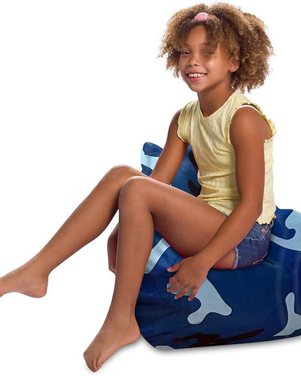 Posh Creations Structured Comfy Bean Bag Chair for Gaming, Reading and Watching TV, Pasadena Chair, Nylon - Camo Blue and Light Blue - LeafyLoom