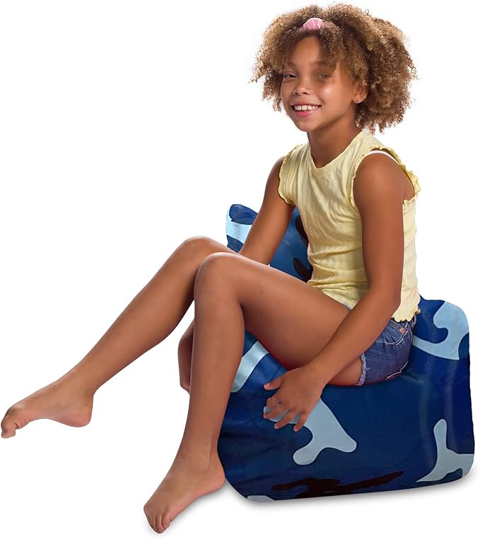 Posh Creations Structured Comfy Bean Bag Chair for Gaming, Reading and Watching TV, Pasadena Chair, Nylon - Camo Blue and Light Blue - LeafyLoom