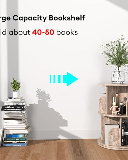 Nidouillet Small Rotating Bookshelf, 2 Tier Revolving Bookcase 360° Display Round Bookshelf Narrow Swivel Corner Book Shelf Standing Bookcase Adult Bedroom - LeafyLoom