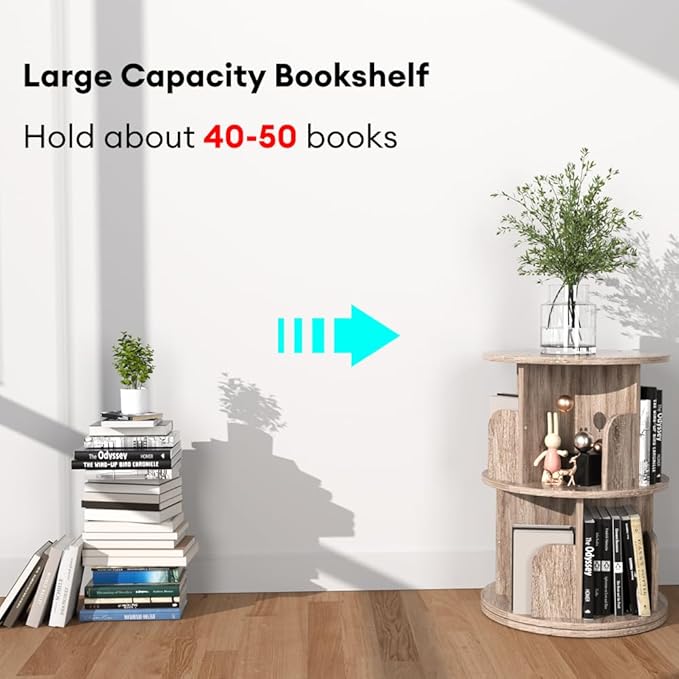 Nidouillet Small Rotating Bookshelf, 2 Tier Revolving Bookcase 360° Display Round Bookshelf Narrow Swivel Corner Book Shelf Standing Bookcase Adult Bedroom - LeafyLoom