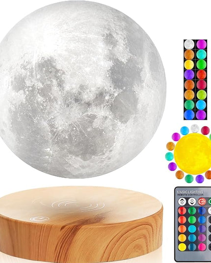 VGAzer Levitating Moon Lamp,Floating Moon lamp,Floating and Spinning in Air Freely with 3D Printing Moon Lamp Has 16 Colors 20 Modes for Unique Christmas Gifts,Room Decor,Office Toys - LeafyLoom