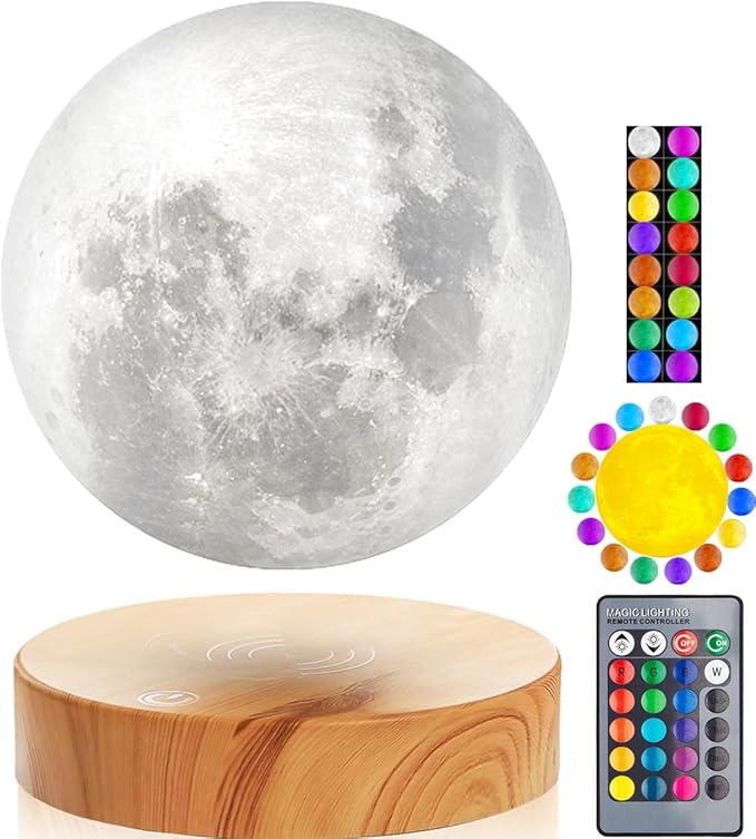 VGAzer Levitating Moon Lamp,Floating Moon lamp,Floating and Spinning in Air Freely with 3D Printing Moon Lamp Has 16 Colors 20 Modes for Unique Christmas Gifts,Room Decor,Office Toys - LeafyLoom
