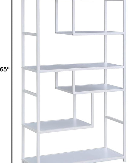 Household Essentials Geometric Tall Open Book Shelf | Mid Century Modern Shelves, Scandinavian White - LeafyLoom