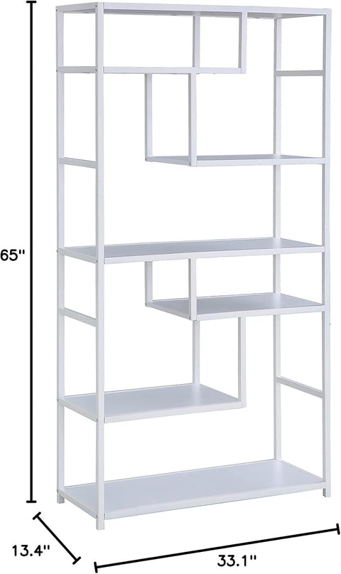 Household Essentials Geometric Tall Open Book Shelf | Mid Century Modern Shelves, Scandinavian White - LeafyLoom