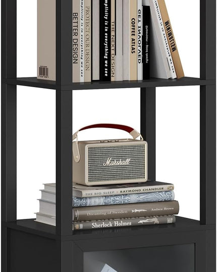 TUTOTAK 4 Tier Bookcase and Bookshelf, Narrow Book shelf with Door for Small Space, for Living Room, Office, Study, Entryway, Black BS03BK004 - LeafyLoom